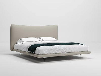 Modern Double Bed Design With Padded Headboard White Sheets And Black Blanket 3d model