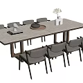 Modern Minimalist Dining Table Set With Gray Chairs Vase And Tray Decor 3d model