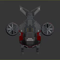 Futuristic Flying Vehicle With Gray Red Metallic Structure And Large Propellers Design