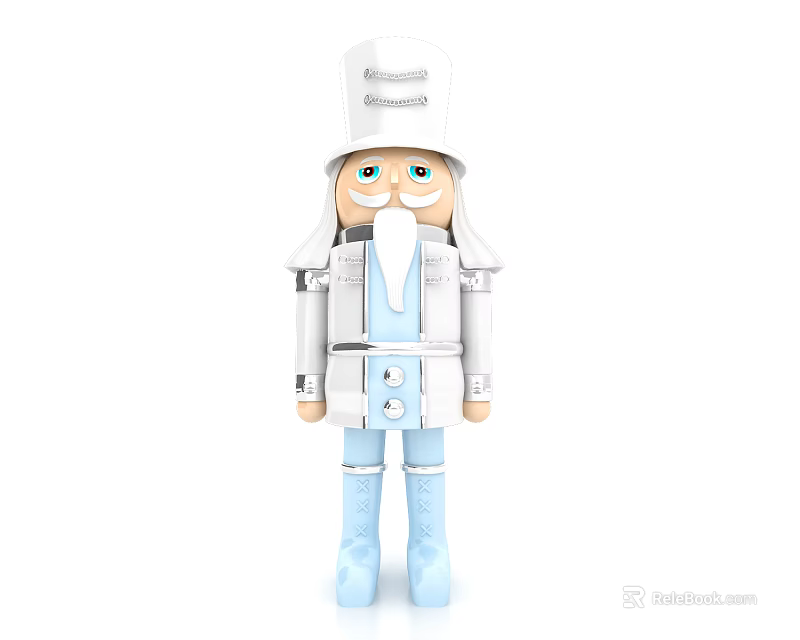 Classic White Nutcracker Doll With Blue Boots Beard And White Hat Design 3d model 