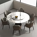 Modern Round Dining Table Set With Marble Tabletop And Comfortable Chairs 3d model