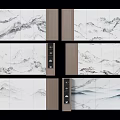 Elegant Modern Marble Landscape Feature Wall With Wooden Frame Panels Design 3d model