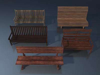 Landscape Sculpture Featuring Wooden Benches With Different Designs 3d model