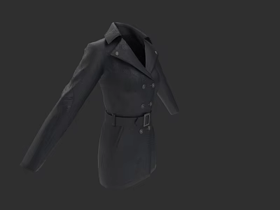 Black Trench Coat With Lapel Collar Belted Waist And Classic Design 3d model