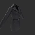 Black Trench Coat With Lapel Collar Belted Waist And Classic Design