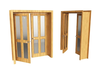 Wooden Double Doors With Glass Panels Open And Closed Interior Frames Design 3d model