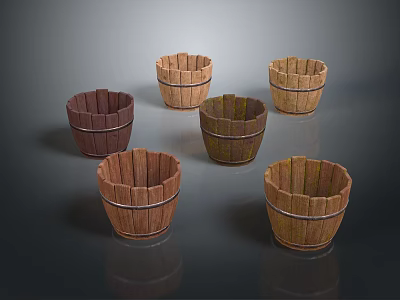 Assorted Color Wooden Buckets With Metal Rings For Home Decoration And Storage 3d model