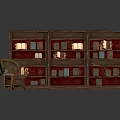 Vintage Furniture Arrangement With Multi Tiered Wooden Bookcase Armchair And Side Table