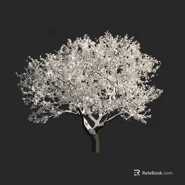 3D Rendered Tree With White Foliage And Dark Trunk On Black Background 3d model 