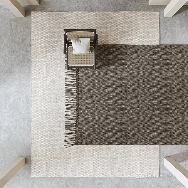 Square Dark Brown Woven Rug With Fringe And Chair In Modern Interior 3d model 