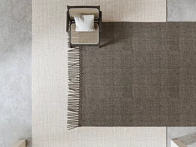 Square Dark Brown Woven Rug With Fringe And Chair In Modern Interior 3d model