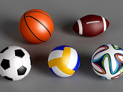 Various Sports Equipment Collection With Basketball Football Soccer Ball Volleyball And Colorful Patterned Ball 3d model