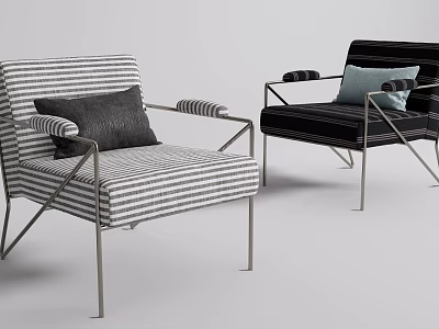 Modern Single Sofa With Striped Upholstery Metal Frame And Decorative Accent Pillows 3d model