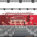 Stage Setup With Red Backdrop Lighting And Audience Seats For Quality Event 3d model