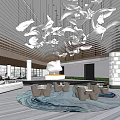 Modern Elegant Sales Office Interior With Bird Shaped Chandelier And Wooden Walls