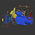 Industrial Machinery Equipment With Blue Electric Motor Yellow Parts And Metal Frame Structure