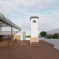 Roof Terrace With Wooden Flooring White Low Walls Green Plants And Glass Awning