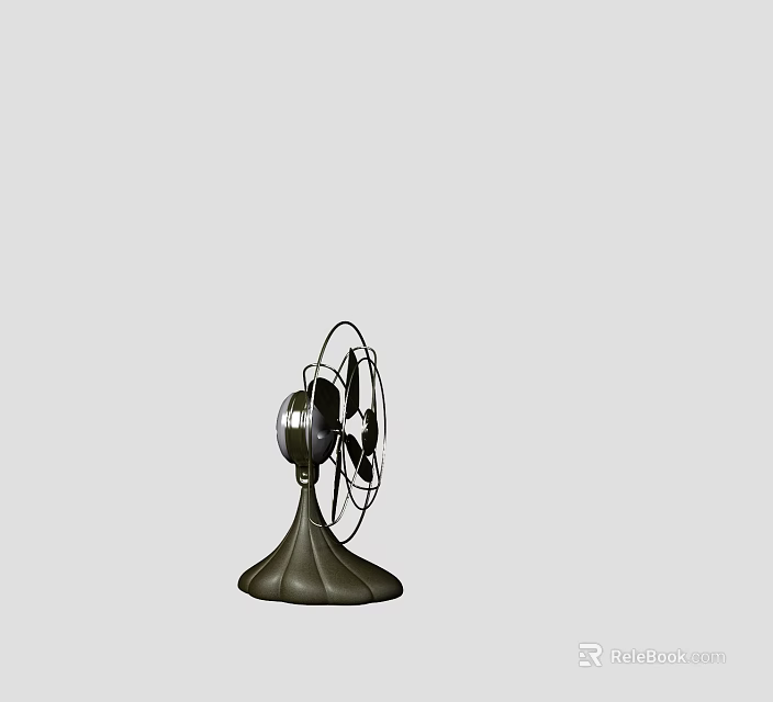 Vintage Retro Air Cooler Fan With Green Base Metal Mesh Cover And Black Blades Design 3d model 