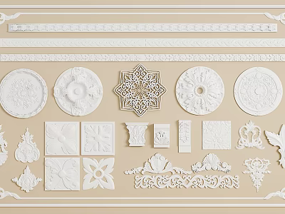 Various Decorative Gypsum Molding Designs Including Ornate Plates And Patterns 3d model