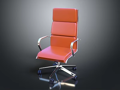 Modern Orange Leather Office Chair With Silver Metal Armrests Wheeled Chrome Base 3d model