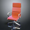 Modern Orange Leather Office Chair With Silver Metal Armrests Wheeled Chrome Base