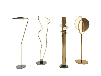 Stylish Modern Floor Lamps Featuring Creative Designs And Metallic Bases 3d model