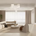 Modern Living and Dining Room Interior With Beige Sofa TV And Dining Table Chairs