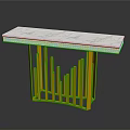 Modern Console Table Design With White Marble Top And Gold Vertical Legs