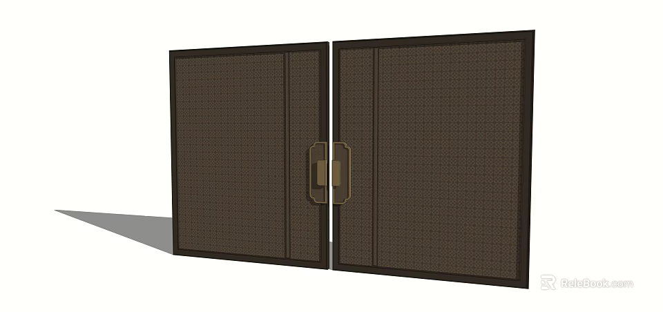 Dark Perforated Double Doors Featuring Golden Handle And Mesh Pattern Design 3d model 