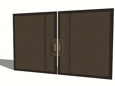 Dark Perforated Double Doors Featuring Golden Handle And Mesh Pattern Design 3d model