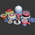 Assorted Colorful Desserts Featuring Birthday Cake With Candles Cupcakes Decorated Round Cakes Coffee Cup Saucer