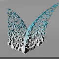 Geometric Sculpture With Blue White Cubes Forming Wing Shape And Colorful Base