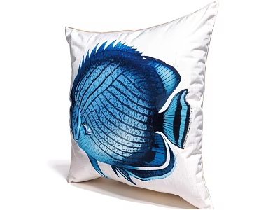 Decorative Pillow With Blue Fish Pattern And White Background For Bedroom Decor 3d model