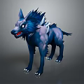 Fierce Blue Mythical Wolf With Spiky Fur And Red Fangs As Game Character