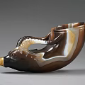 Unique Ox Head Shaped Agate Cup With Golden Decorative Details And Smooth Surface Design