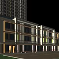 Colorful Modern Multistory School Building with Large Windows Playground and Children Playing