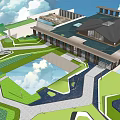 Scenic Residential Landscape Design With Central Water Pool Lush Grass Areas And Winding Walkways