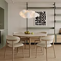 Modern Restaurant Interior With Round Dining Table Cloud Pendant Light And Open Shelves 3d model