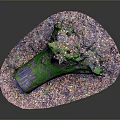 Natural Wood Log with Green Moss on Colorful Textured Stone Base