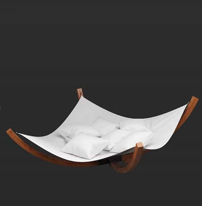 Comfortable Leisure Chair with Wooden Frame White Cushions and Curved Design for Home Relaxation 3d model