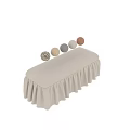 Beige And Brown Fabric Sofa Bench With Ruffled Skirt And Patterned Design 3d model