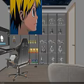 Modern Gaming Room With Starry Sky Ceiling Glass Display Cabinets Collectible Figurines And Gaming Chair