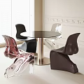 Modern Round Glass Top Table And Chair Set With Black Transparent Brown Chairs