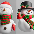 Christmas Snowman Dolls With Santa Hat Top Hat Red Gloves And Green Red Striped Scarves