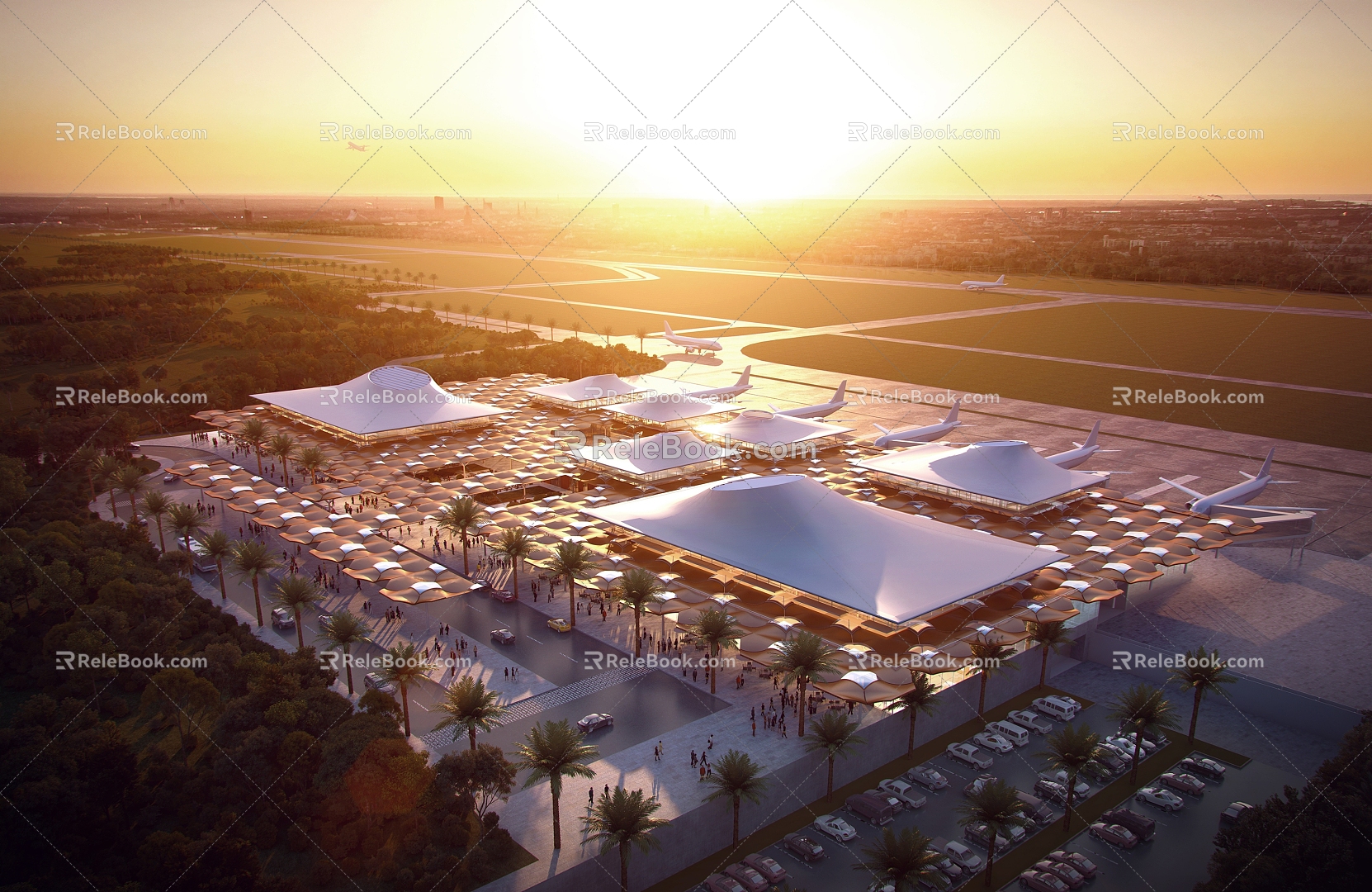 Modern Aerial View Airport Aerial View Dusk Aerial View 3d model