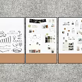 Wall Design Display Boards With Sketch Charts Photos And Layout Elements 3d model