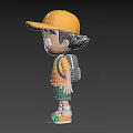 Cartoon Boy in Yellow Cap with Black Hair Orange Yellow T-Shirt Green Shorts and Backpack