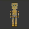 Yellow Square Head Robot Character With Green Eyes For Game Scenes