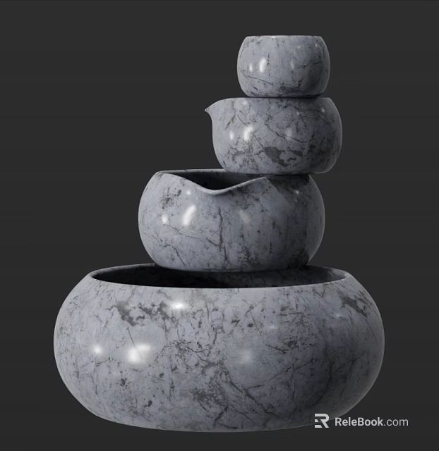 Gray Marble Decorative Ornament Set With Crackle Texture Stacked Design For Modern Home Decor 3d model 