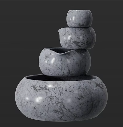 Gray Marble Decorative Ornament Set With Crackle Texture Stacked Design For Modern Home Decor 3d model